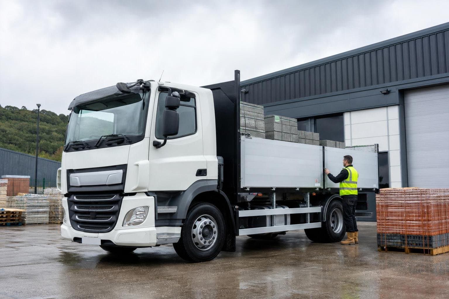 Commercial rental truck prepared for deliveries at an industrial site