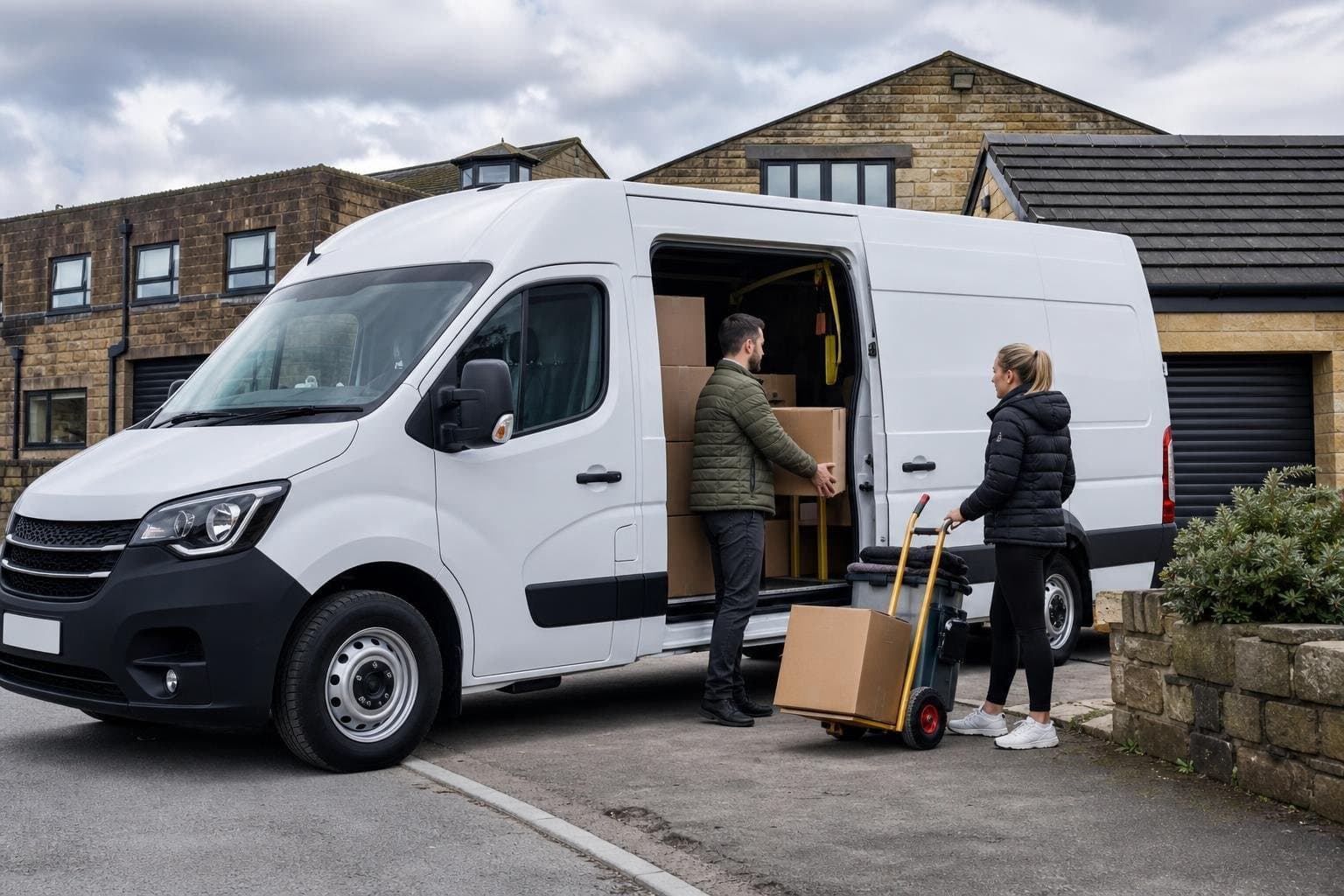 Medium rental van being loaded with boxes for a practical day hire job